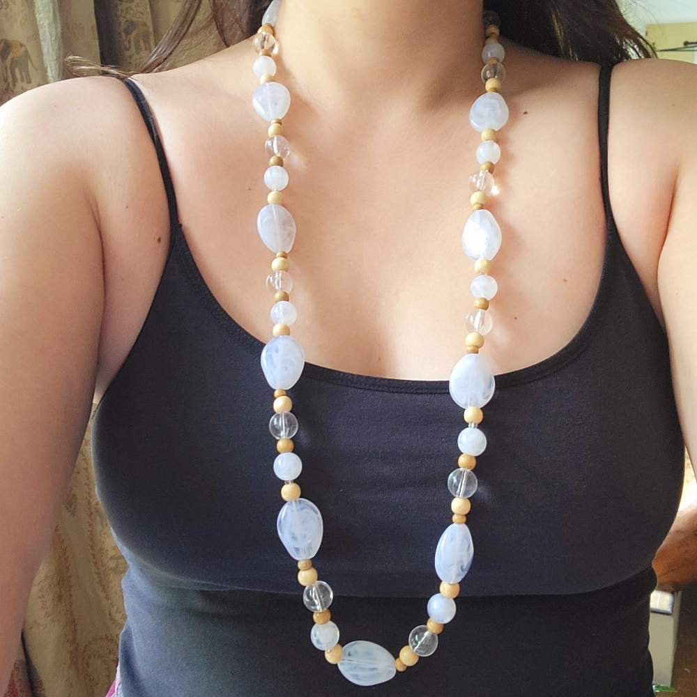 Vintage White Stone Beaded Boho Opal Like Statement Necklace